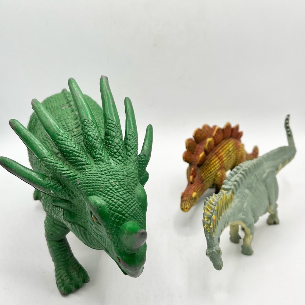 Battat 1994 Amargasaurus 7" 1994 Stegosaurus 6” & 1999 Styracosaurus 12” PVC EUC